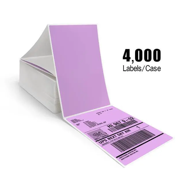 Alt view image 3 of 7 - 8NET 4 x 6 Purple Fanfold Direct Thermal Mailing Shipping Labels Self Adhesive, 4000 Labels per case, Compitable with Most Thermal Printers