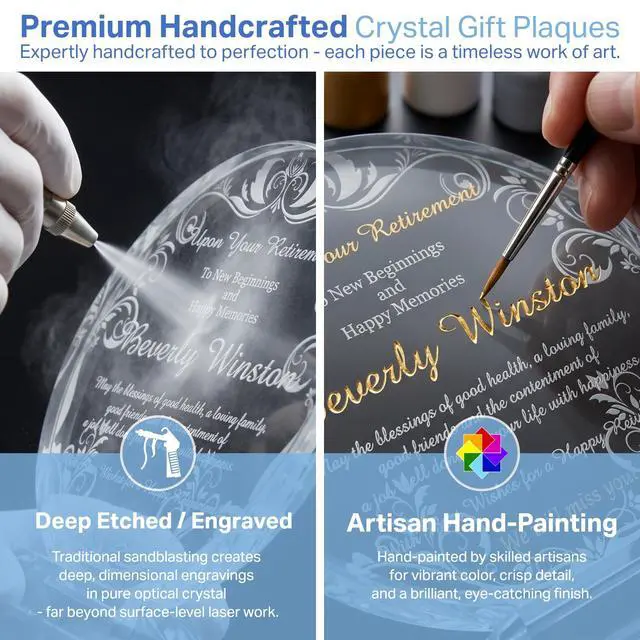 Alt view image 3 of 7 - Custom Engraved Crystal Retirement Plaque Personalized Circle Gift for Coworker, Colleague, Boss, or Employee (XL - 10")