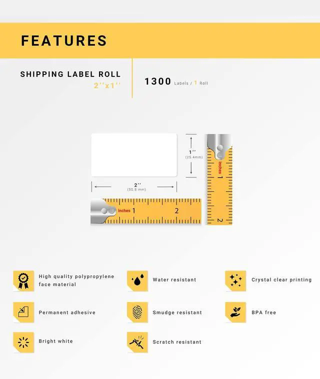 Alt view image 4 of 7 - Compatible with Zebra, 1" Core, in Polypropylene, 2" x 1" | Barcode Labels Compatible With Zebra and Rollo Printers, 28 Rolls / 1300 Labels per Roll