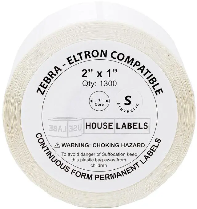 Alt view image 2 of 7 - Compatible with Zebra, 1" Core, in Polypropylene, 2" x 1" | Barcode Labels Compatible With Zebra and Rollo Printers, 28 Rolls / 1300 Labels per Roll