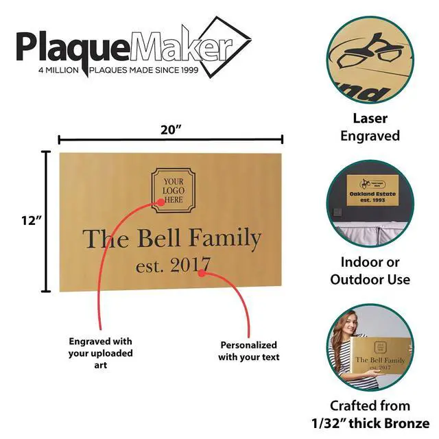 Alt view image 5 of 5 - Customized Bronze Sign, Caution, Welcome, or Business Sign, Customizable Text and Logo Options. Indoor or Outdoor Use (20 x 12")