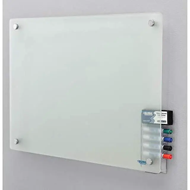 Alt view image 2 of 7 - 36" W x 24" H Frosted Glass Dry Erase Board, Frameless | Non-Magnetic Glass Board, Includes Eraser & 4 Dry-Erase Markers, 4 mm Tempered Glass