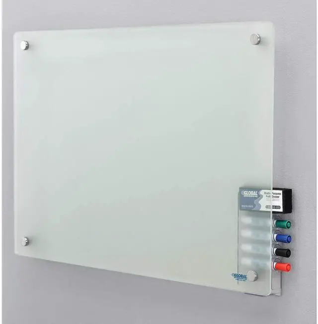 Main image of 36" W x 24" H Frosted Glass Dry Erase Board, Frameless | Non-Magnetic Glass Board, Includes Eraser & 4 Dry-Erase Markers, 4 mm Tempered Glass