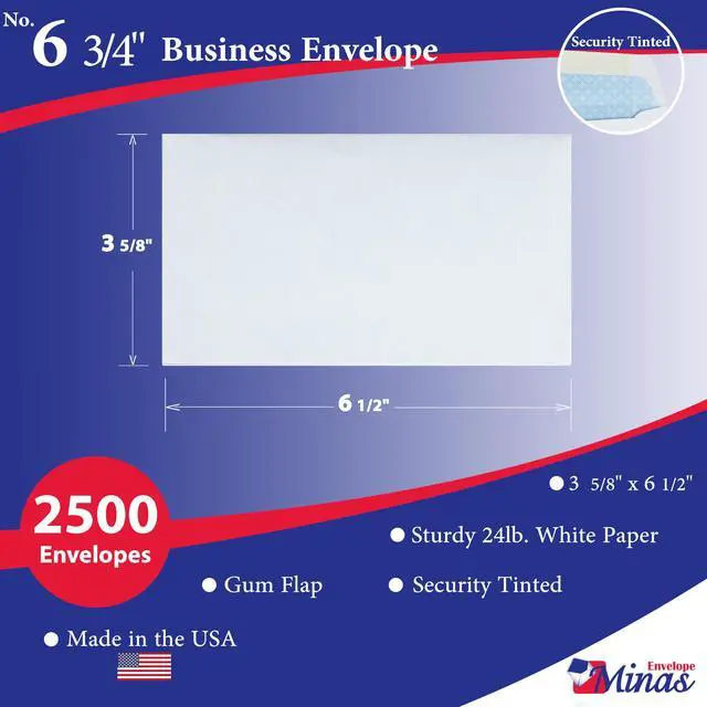 Alt view image 2 of 4 - 2500 # 6 3/4 Business Envelope, 3 5/8" x 6 1/2", Sturdy 24lb. White, Gum Flap, Security Tinted, 2500 Envelopes