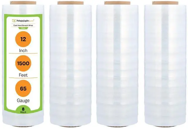 Main image of PSBM Stretch Wrap, 8 Rolls 12 Inch x 1500 Feet 65 Gauge Heavy Duty Clear Plastic Wrap Industrial Strength Shrink Film for Moving, Packing & Shipping