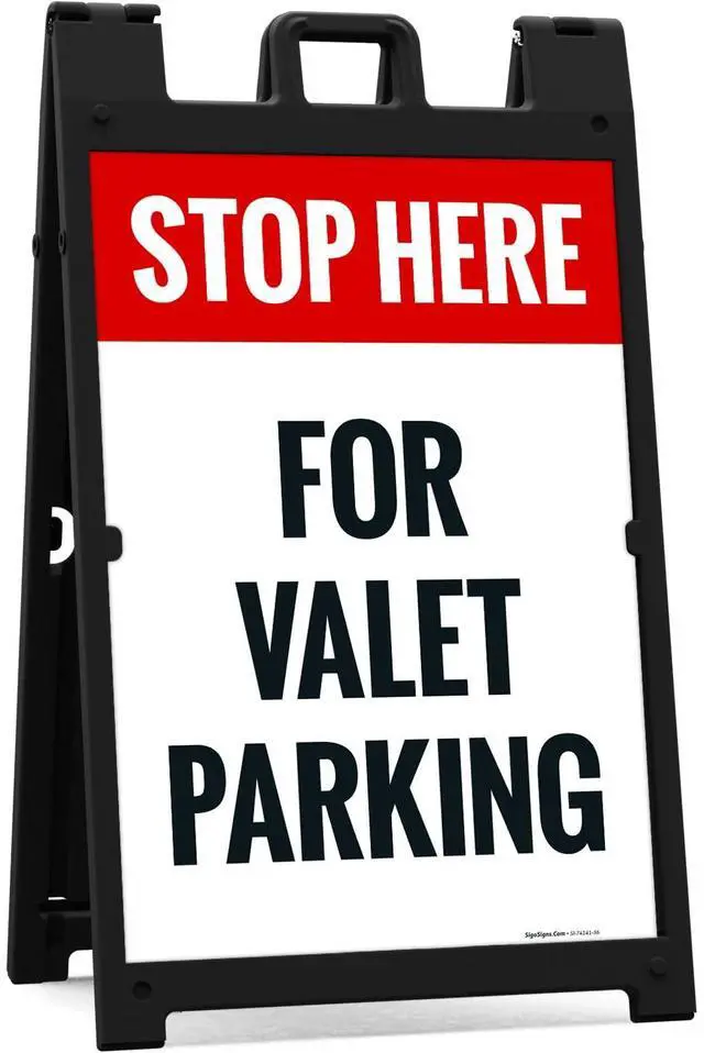 Main image of Stop Here for Valet Parking Sidewalk Sign Kit, | 24x36 Inches, With A Frame Stand, Made in USA by