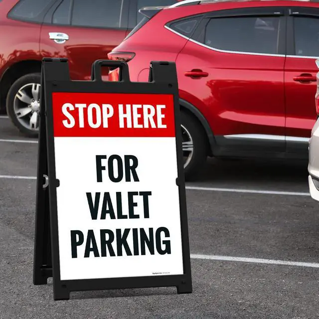 Alt view image 2 of 7 - Stop Here for Valet Parking Sidewalk Sign Kit, | 24x36 Inches, With A Frame Stand, Made in USA by