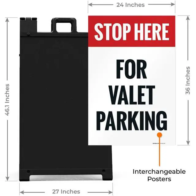 Alt view image 3 of 7 - Stop Here for Valet Parking Sidewalk Sign Kit, | 24x36 Inches, With A Frame Stand, Made in USA by