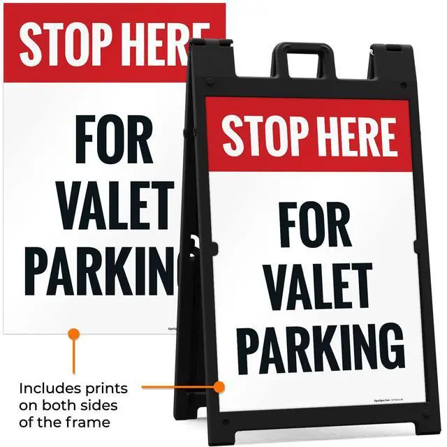 Alt view image 5 of 7 - Stop Here for Valet Parking Sidewalk Sign Kit, | 24x36 Inches, With A Frame Stand, Made in USA by