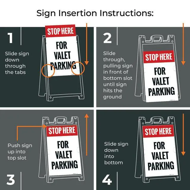 Alt view image 4 of 7 - Stop Here for Valet Parking Sidewalk Sign Kit, | 18x24 Inches, With A Frame Stand, Made in USA by