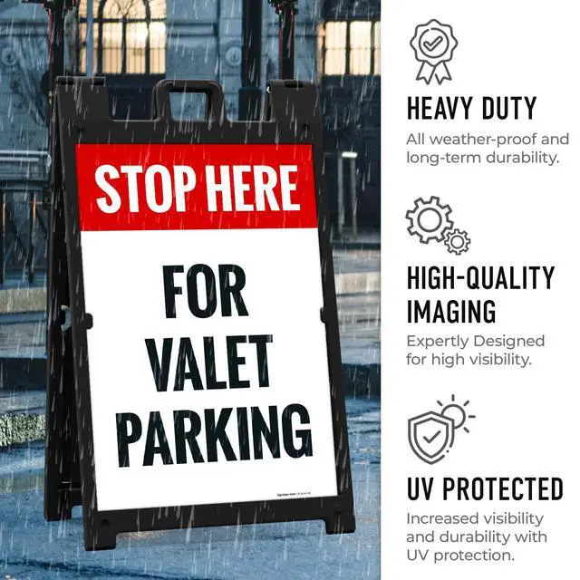 Alt view image 6 of 7 - Stop Here for Valet Parking Sidewalk Sign Kit, | 24x36 Inches, With A Frame Stand, Made in USA by