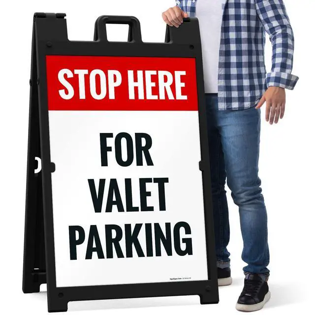 Alt view image 7 of 7 - Stop Here for Valet Parking Sidewalk Sign Kit, | 24x36 Inches, With A Frame Stand, Made in USA by