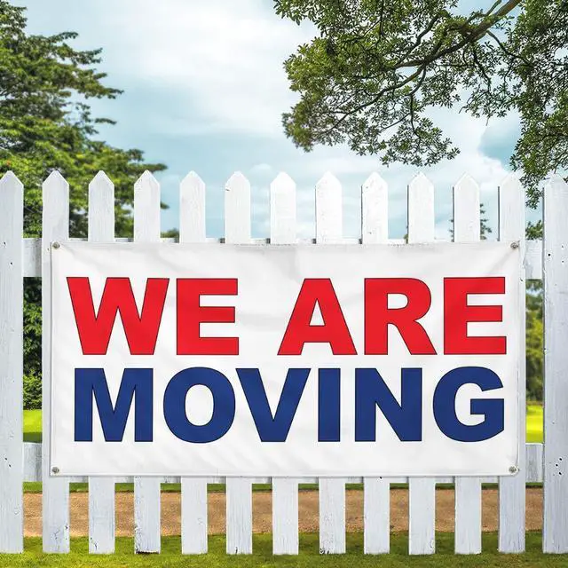 Alt view image 5 of 6 - Vinyl Banner Multiple Sizes We Are Moving Red Blue Business Outdoor Weatherproof Industrial Yard Signs 10 Grommets 60x144Inches