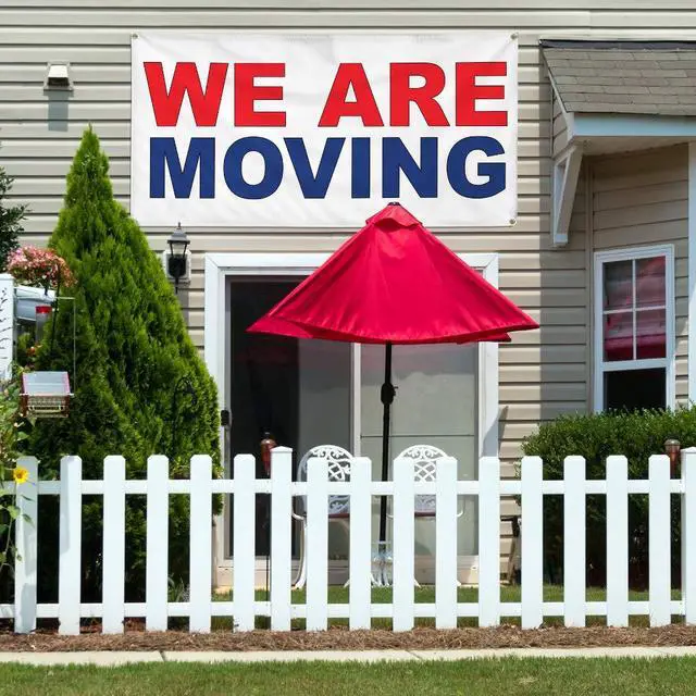 Alt view image 3 of 6 - Vinyl Banner Multiple Sizes We Are Moving Red Blue Business Outdoor Weatherproof Industrial Yard Signs 10 Grommets 60x144Inches