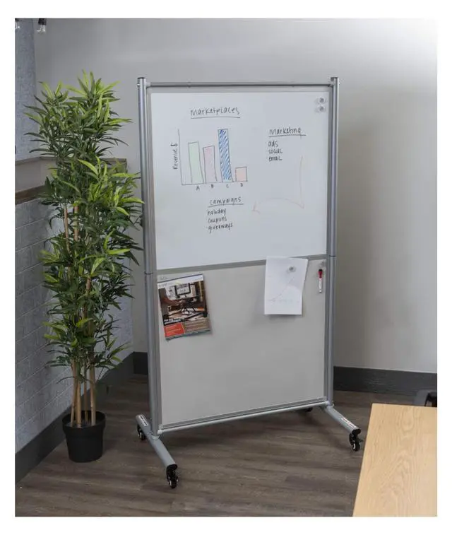 Alt view image 6 of 7 - Stand Up Desk Store Rolling Mobile Magnetic Whiteboard Room Divider Dry Erase Board for Home or Classroom (Combo Whiteboard/Tackboard, 40" W x 72" H)