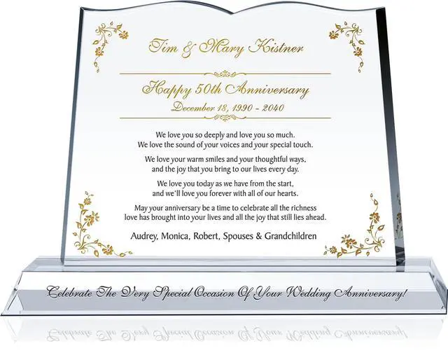 Main image of Personalized Crystal Gift Plaque for Parents 50th Wedding Anniversary, Permanently Engraved with Couple Names and Date, Golden Jubilee Celebration Keepsake for Couple (L - 12")