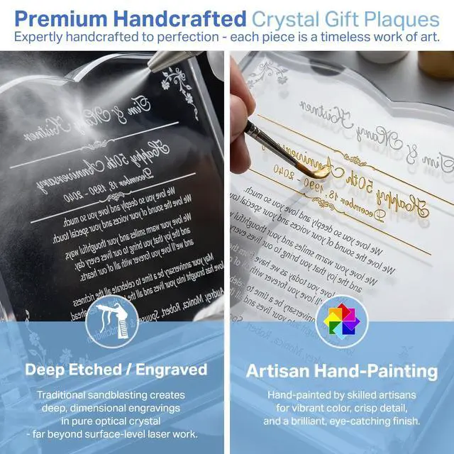 Alt view image 3 of 7 - Personalized Crystal Gift Plaque for Parents 50th Wedding Anniversary, Permanently Engraved with Couple Names and Date, Golden Jubilee Celebration Keepsake for Couple (L - 12")