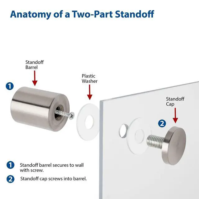 Alt view image 6 of 7 - Sign Standoff 1" Diameter x 1" Barrel Length Brushed Stainless Finish Eco Lock Series Tamper Proof Standoff Pack of 20