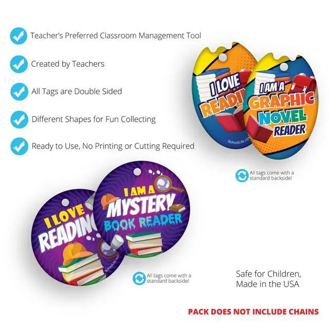 Alt view image 3 of 7 - Brag Tags to Get Kids & Students Reading Multiple Genres and Themes of Books Reading Value Pack: 500 Tags (50 Tags for Each Design)