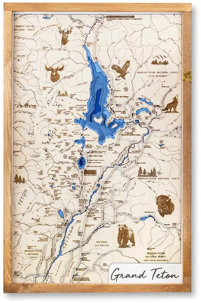 Main image of Grand Teton National Park Topo Map Sign | Laser Engraved Framed National Park Wall Art | Rustic National Park Decor | Map of National Parks | National Park Art | 16"x25"