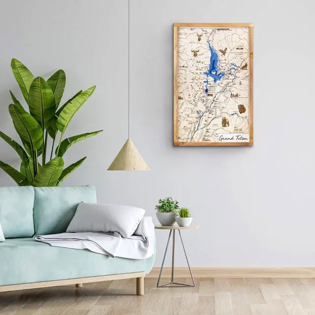 Alt view image 2 of 6 - Grand Teton National Park Topo Map Sign | Laser Engraved Framed National Park Wall Art | Rustic National Park Decor | Map of National Parks | National Park Art | 16"x25"