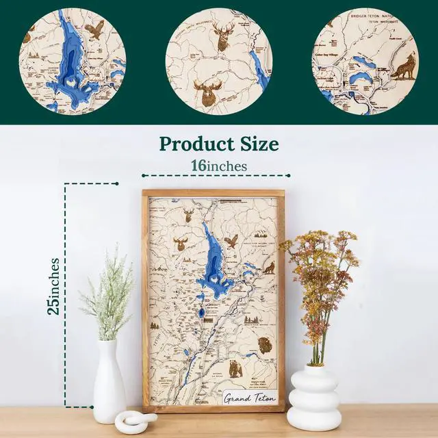 Alt view image 4 of 6 - Grand Teton National Park Topo Map Sign | Laser Engraved Framed National Park Wall Art | Rustic National Park Decor | Map of National Parks | National Park Art | 16"x25"