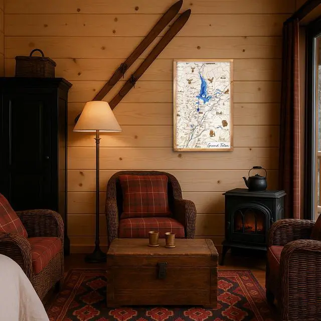 Alt view image 6 of 6 - Grand Teton National Park Topo Map Sign | Laser Engraved Framed National Park Wall Art | Rustic National Park Decor | Map of National Parks | National Park Art | 16"x25"