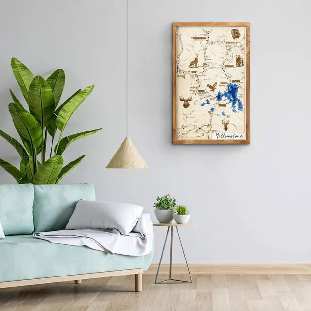 Alt view image 2 of 6 - Yellowstone Topo Map Sign | Laser Engraved & Framed Wall Art