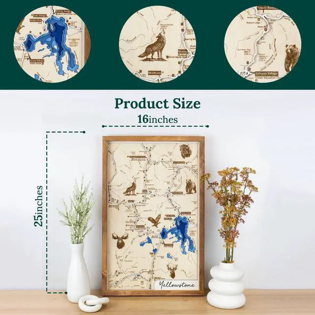 Alt view image 4 of 6 - Yellowstone Topo Map Sign | Laser Engraved & Framed Wall Art