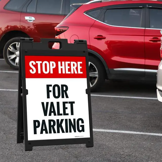 Alt view image 2 of 7 - Stop Here for Valet Parking Sidewalk Sign Kit, | 18x24 Inches, With A Frame Stand, Made in USA by