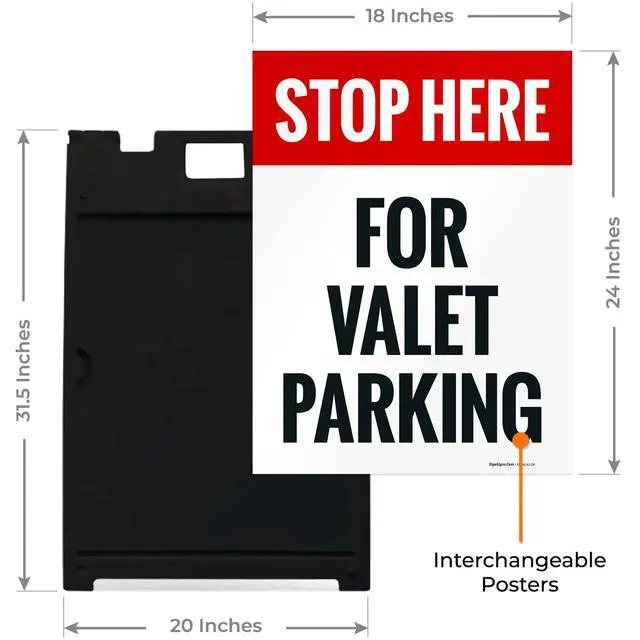 Alt view image 3 of 7 - Stop Here for Valet Parking Sidewalk Sign Kit, | 18x24 Inches, With A Frame Stand, Made in USA by