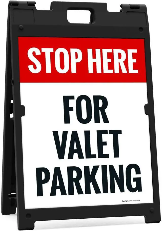 Main image of Stop Here for Valet Parking Sidewalk Sign Kit, | 18x24 Inches, With A Frame Stand, Made in USA by