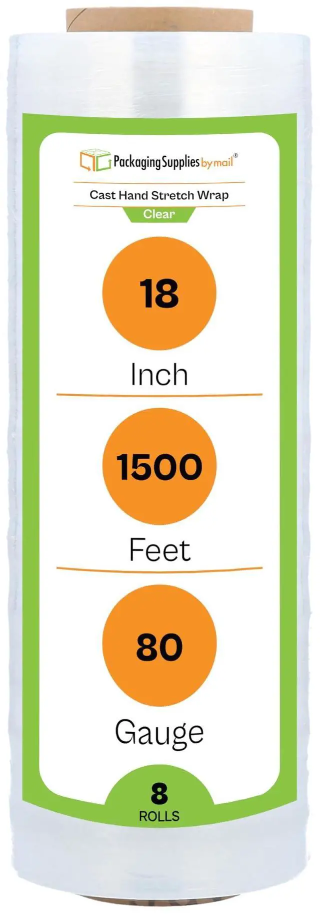 Main image of PSBM Bio-Degradable 8 Rolls 18 Inch x 1500 Feet 80 Gauge Stretch Film/Wrap, Heavy Duty Industrial Strength Clear Shrink Plastic Wrap for Moving, Packing, Shipping, Pallet Wrapping & Storage