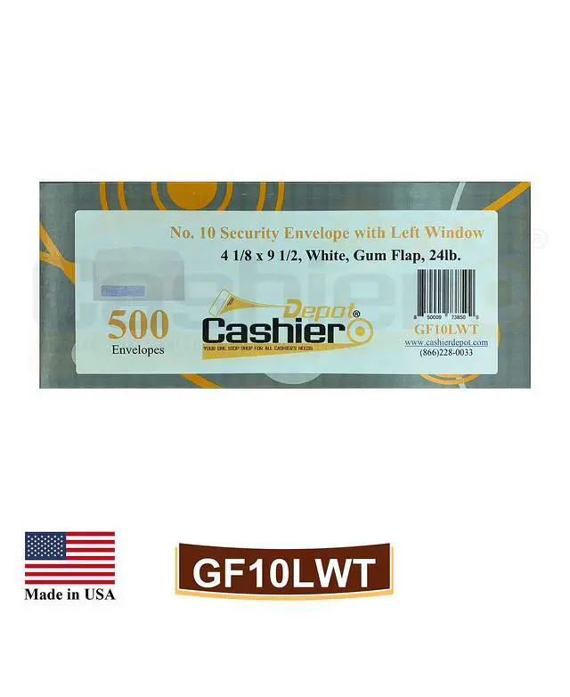 Alt view image 5 of 6 - 2500 Cashier Depot - #10 Business Envelopes with Left Window, Security - Tinted, 4 1/8 X 9 1/2, Gum Flap, Sturdy 24lb. White, 2500 Count