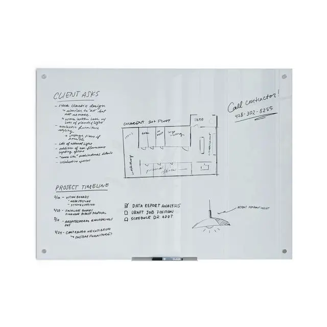 Alt view image 3 of 7 - Magnetic Glass Dry Erase Board, for Use with High Energy Magnets, 36" X 48" Inches, White Frosted Surface, Frameless