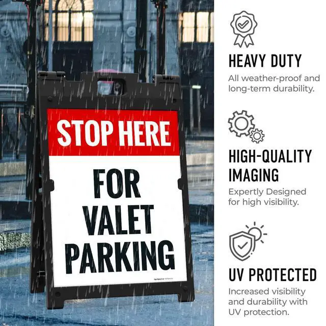 Alt view image 6 of 7 - Stop Here for Valet Parking Sidewalk Sign Kit, | 18x24 Inches, With A Frame Stand, Made in USA by