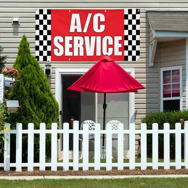 Alt view image 3 of 6 - Vinyl Banner Multiple Sizes A C Service Auto Body Shop Car Repair A Automotive Outdoor Weatherproof Industrial Yard Signs Red 10 Grommets 60x144Inches