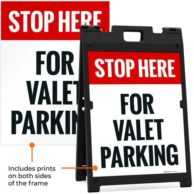 Alt view image 5 of 7 - Stop Here for Valet Parking Sidewalk Sign Kit, | 18x24 Inches, With A Frame Stand, Made in USA by
