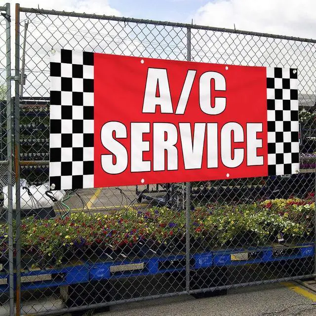Alt view image 4 of 6 - Vinyl Banner Multiple Sizes A C Service Auto Body Shop Car Repair A Automotive Outdoor Weatherproof Industrial Yard Signs Red 10 Grommets 60x144Inches