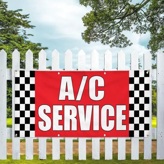Alt view image 5 of 6 - Vinyl Banner Multiple Sizes A C Service Auto Body Shop Car Repair A Automotive Outdoor Weatherproof Industrial Yard Signs Red 10 Grommets 60x144Inches