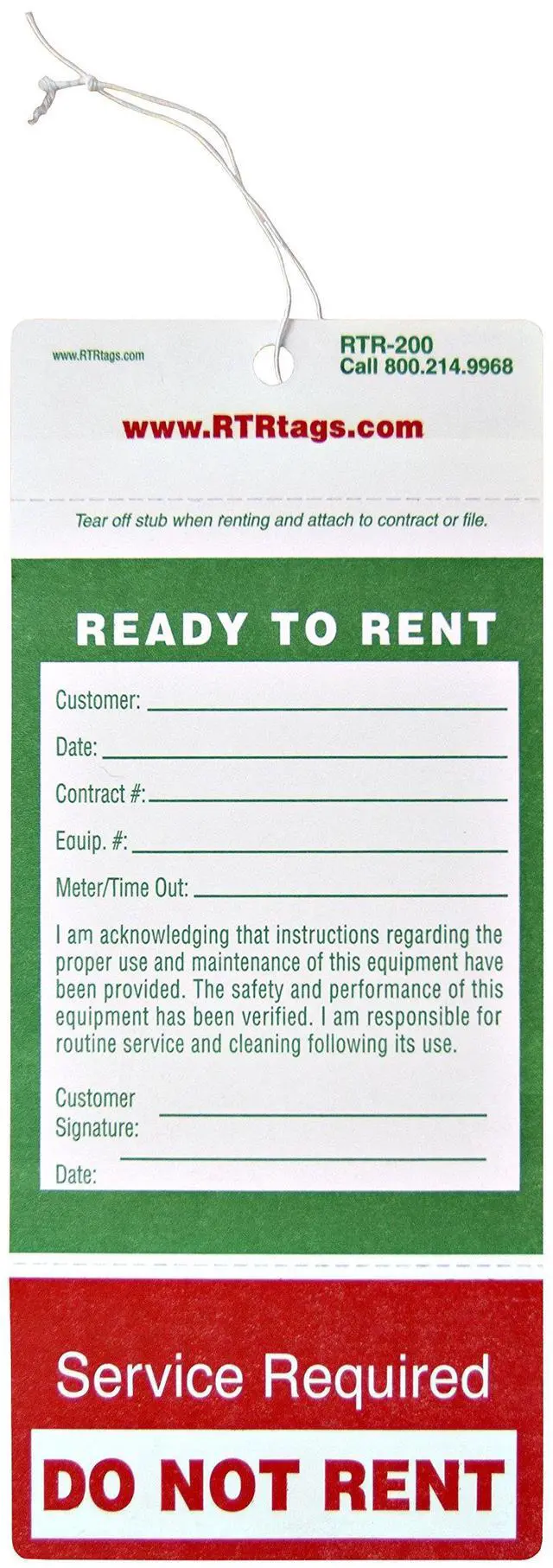 Main image of The Economy RTR-200 - 10Pt Card Stock - Weather Resistant - Ready To Rent Equipment Tag - 1000 Per Case - FREE samples - email info@RTRnation.com