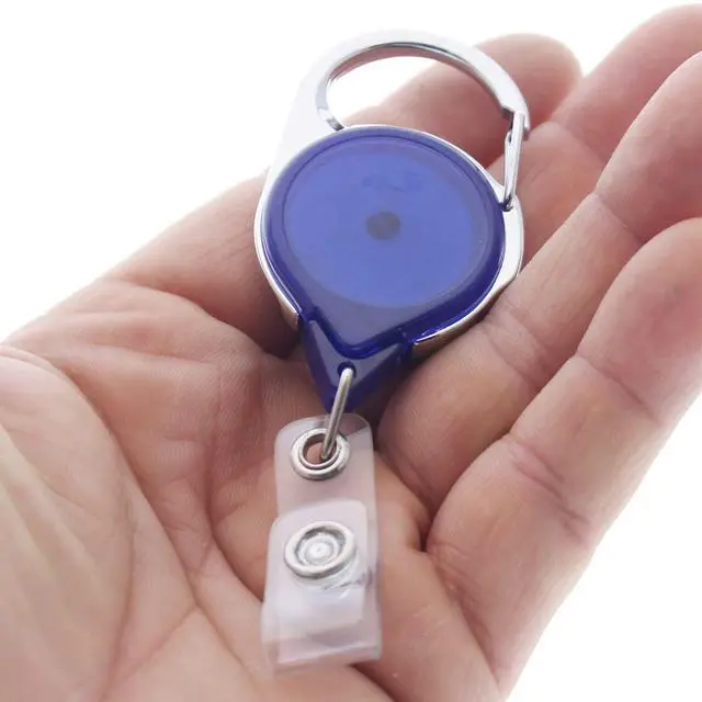 Alt view image 2 of 7 - Bulk 100 Pack - Carabiner Badge Reel - Retractable Long Reach Cord - No Twist Translucent Blue Badge Holder for Office I'd Access Cards - Latch Easily to Belt Loop or Bag Strap by