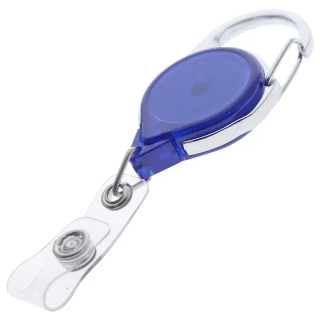 Alt view image 4 of 7 - Bulk 100 Pack - Carabiner Badge Reel - Retractable Long Reach Cord - No Twist Translucent Blue Badge Holder for Office I'd Access Cards - Latch Easily to Belt Loop or Bag Strap by