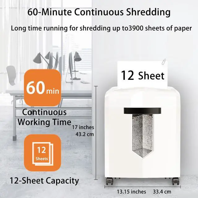 Alt view image 2 of 6 - C266-B Micro Cut Shredder, Easy-Carry Handle, 12-Sheet, P-4 Security, 60 Min Continuous, CD/Credit Card, Jam-Proof, 4.2 Gal Bin, Ideal for Home Office Use, White/Gray