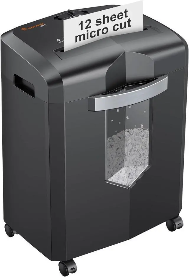 Main image of 12-Sheet Micro Cut Shredder, P-4 Security Level, Shreds Paper, CD, Credit Card, Mail, Staple & Clip - 60 Min Continuous Use, Jam-Proof System, 4.2 Gal Pullout Bin