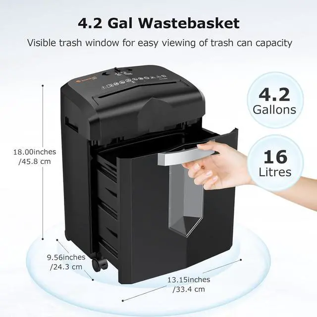 Alt view image 5 of 6 - 12-Sheet Micro Cut Shredder, P-4 Security Level, Shreds Paper, CD, Credit Card, Mail, Staple & Clip - 60 Min Continuous Use, Jam-Proof System, 4.2 Gal Pullout Bin