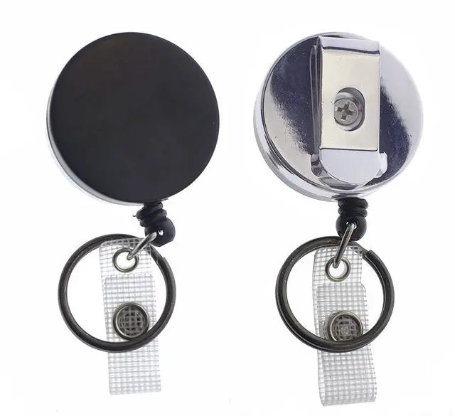 Main image of 25 Pack - Heavy Duty All Metal Casing Retractable Badge & Key Reel with Thick Nylon Cord, Belt Clip, Reinforced ID Strap and Keychain by (Black)