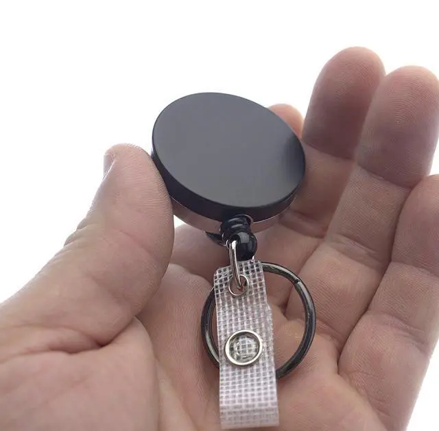 Alt view image 3 of 7 - 25 Pack - Heavy Duty All Metal Casing Retractable Badge & Key Reel with Thick Nylon Cord, Belt Clip, Reinforced ID Strap and Keychain by (Black)