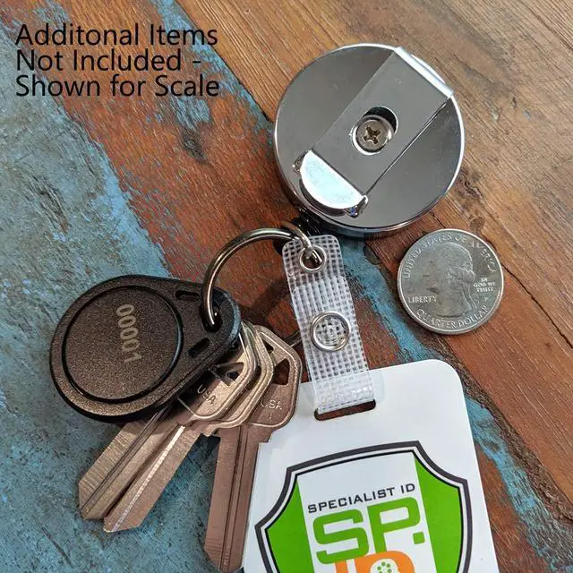 Alt view image 7 of 7 - 25 Pack - Heavy Duty All Metal Casing Retractable Badge & Key Reel with Thick Nylon Cord, Belt Clip, Reinforced ID Strap and Keychain by (Black)