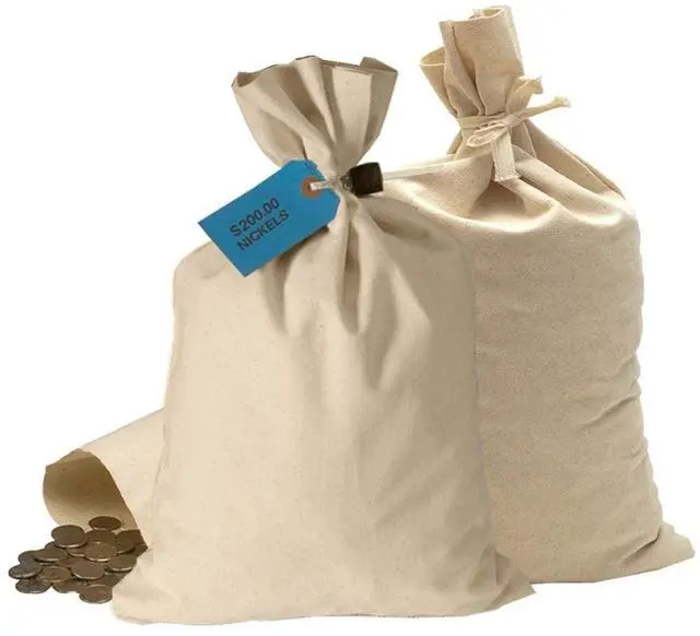 Main image of Currency Money Coin Sack Bags 12W x 19H Cotton Flat Bottom Pouches Double Stitched Seams Pack of 100 for Coins and Cash